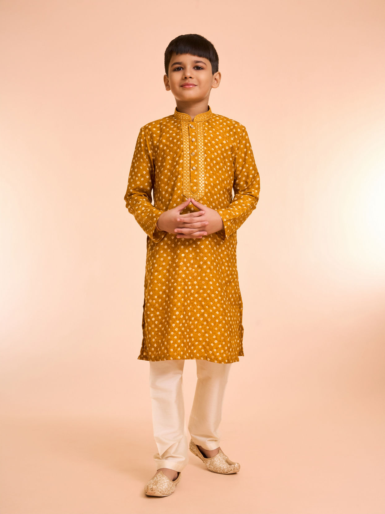 Manyavar Boys Charismatic Mustard Kurta Pajama