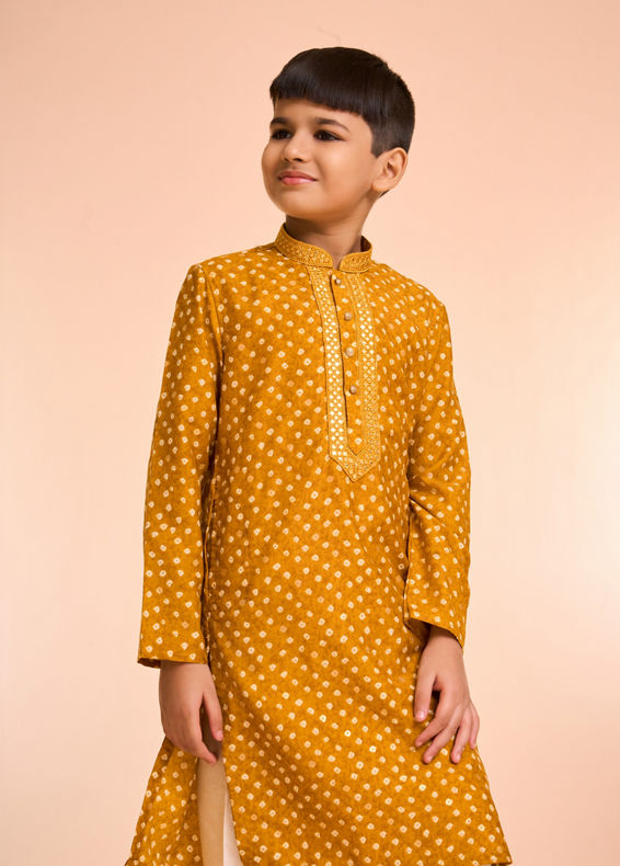 Manyavar Boys Charismatic Mustard Kurta Pajama