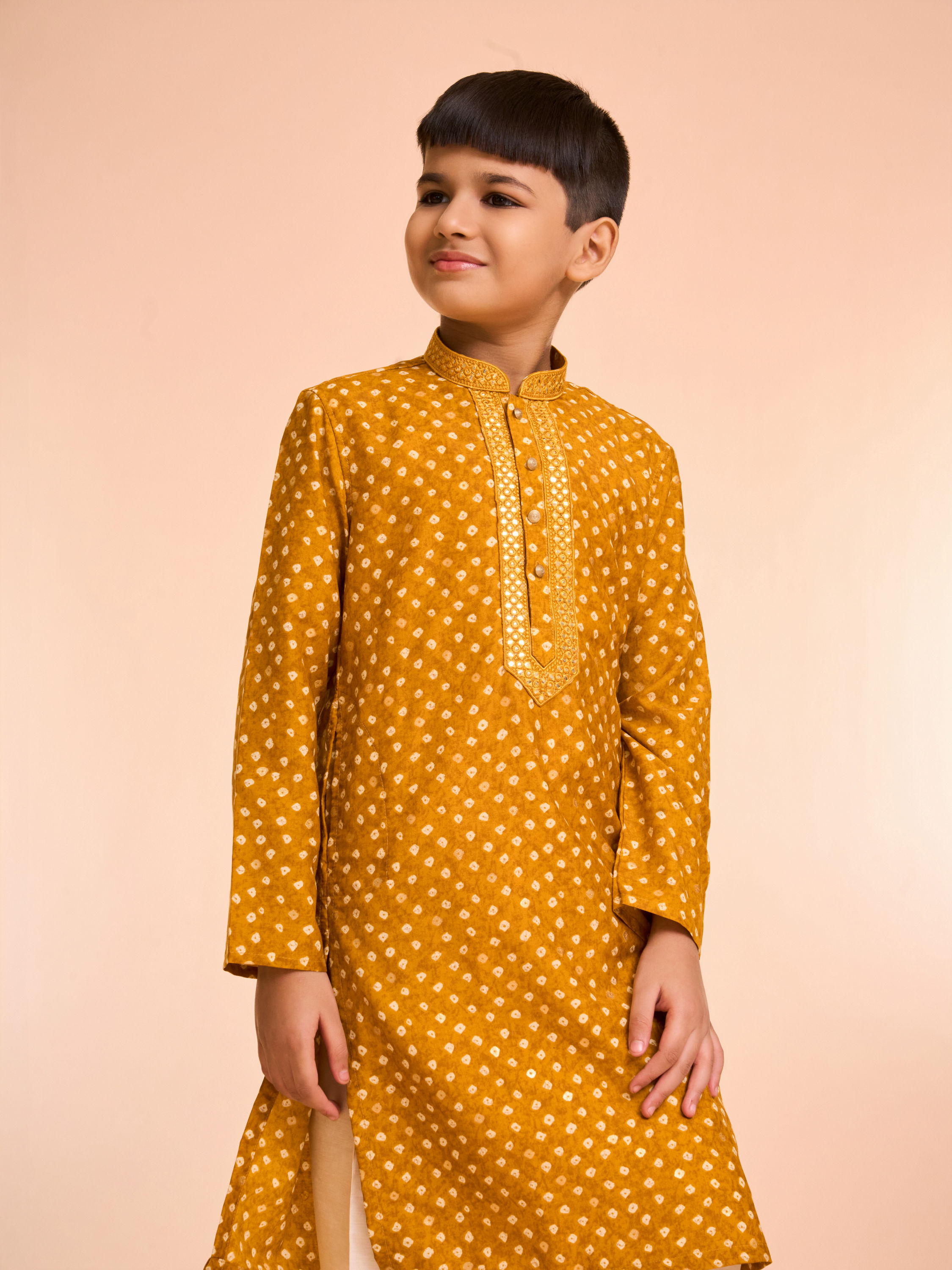 Manyavar Boys Charismatic Mustard Kurta Pajama