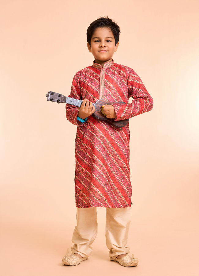 Manyavar Boys Festive Red Kurta Pajama Ensemble - Boys