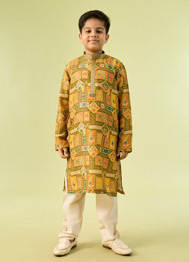 Manyavar Boys Mehndi Green Magic Kurta Pajama