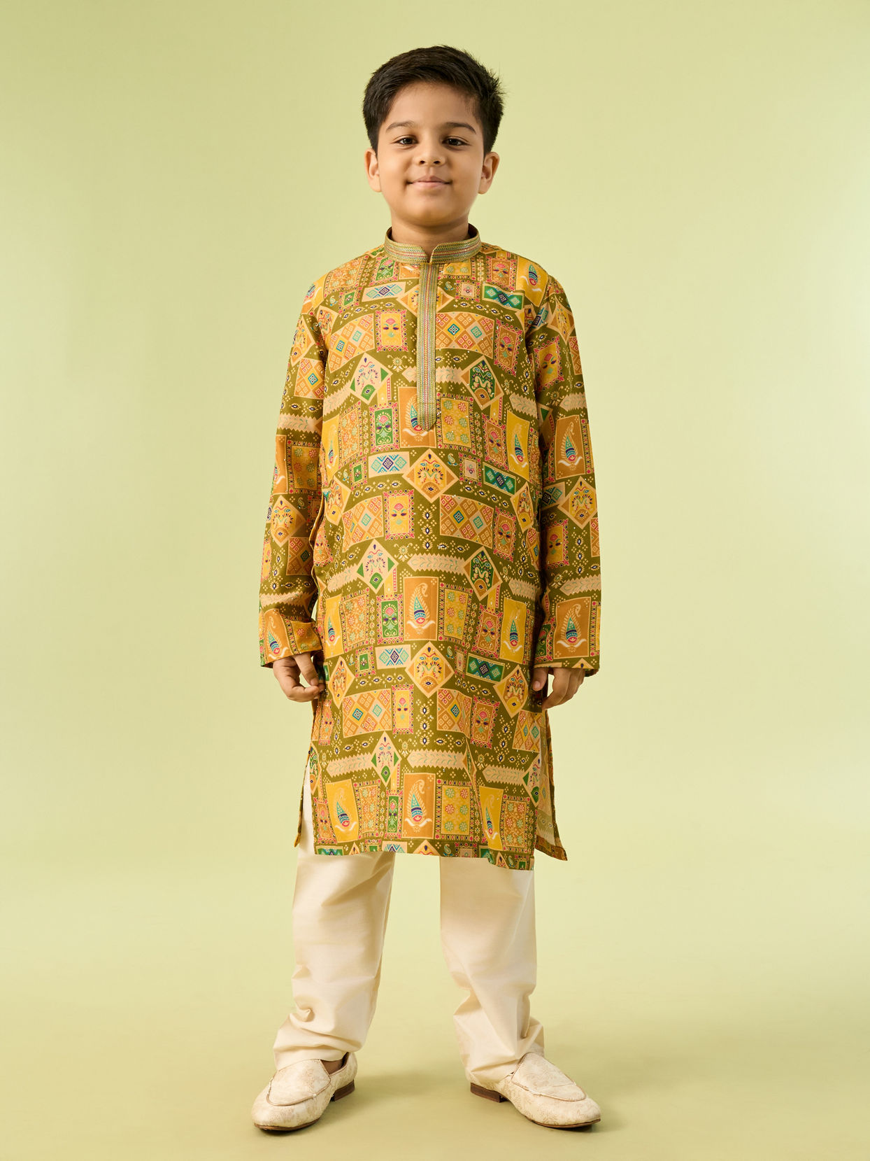 Manyavar Boys Mehndi Green Magic Kurta Pajama