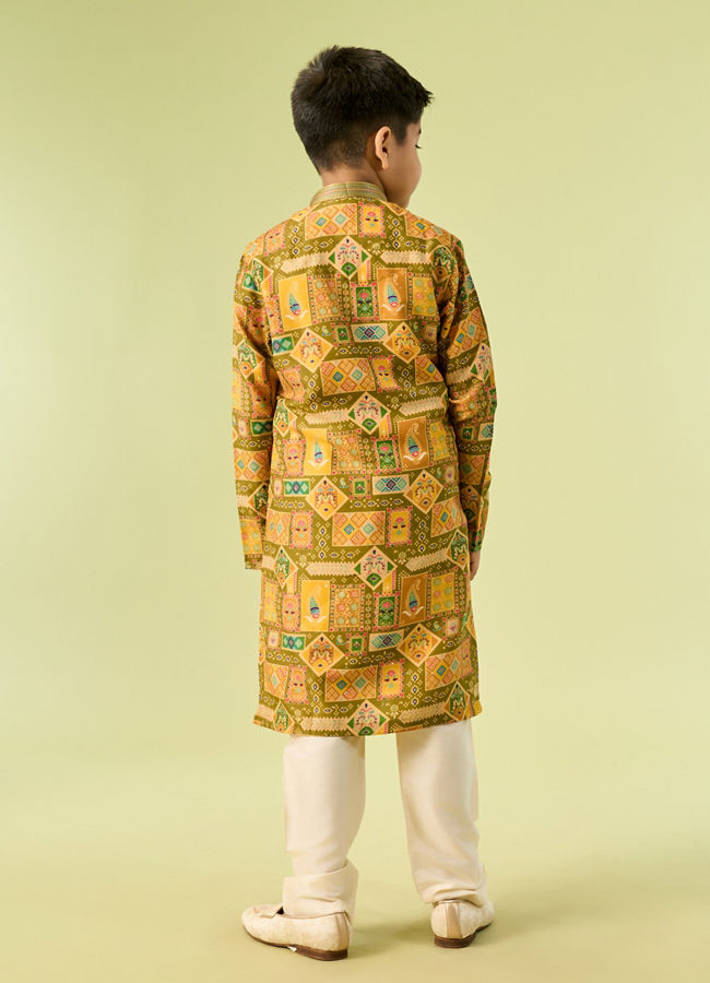 Manyavar Boys Mehndi Green Magic Kurta Pajama