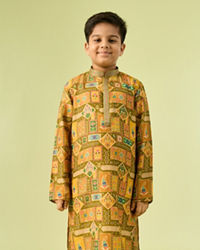 Manyavar Boys Mehndi Green Magic Kurta Pajama