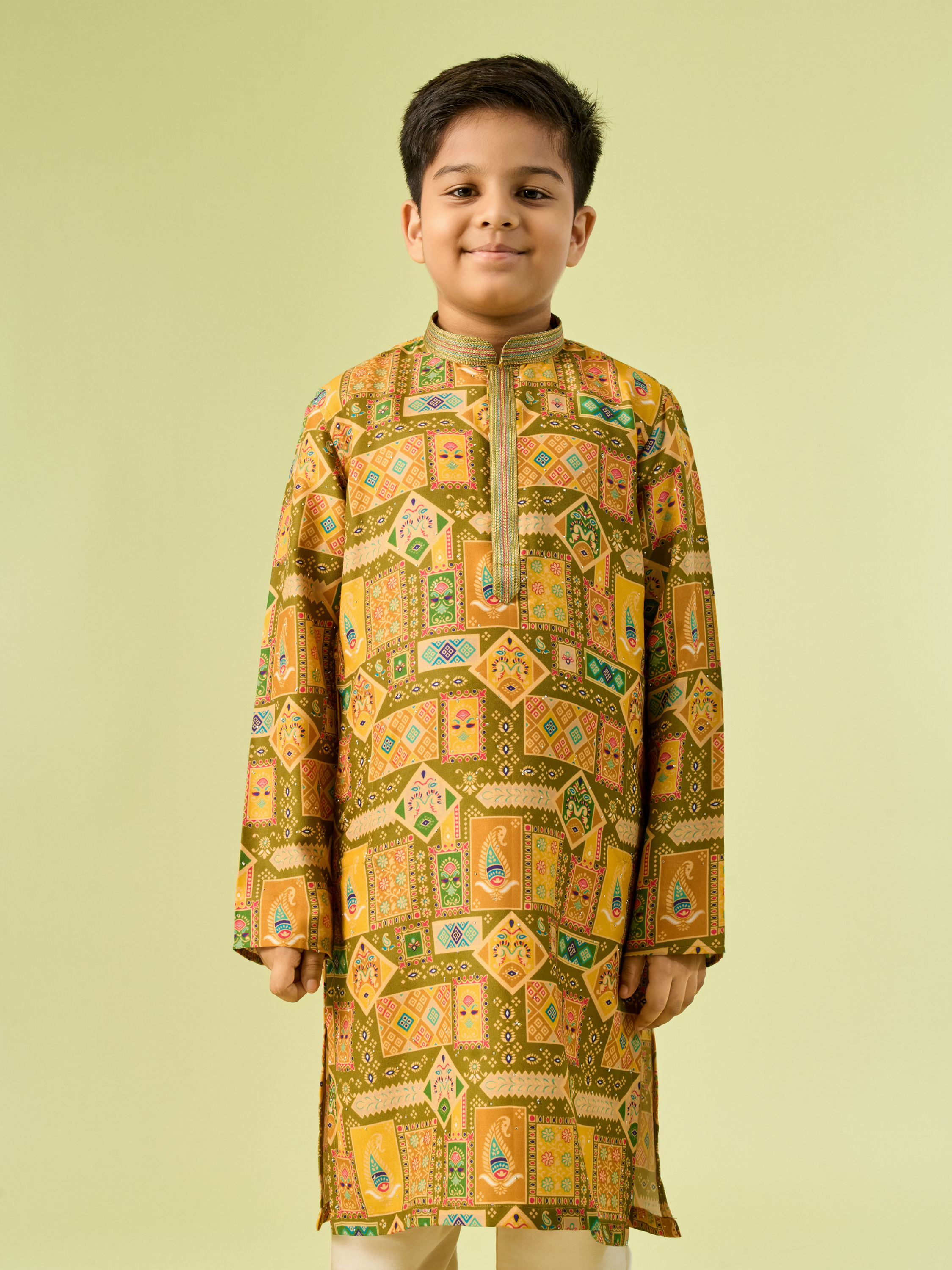 Manyavar Boys Mehndi Green Magic Kurta Pajama
