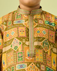 Manyavar Boys Mehndi Green Magic Kurta Pajama