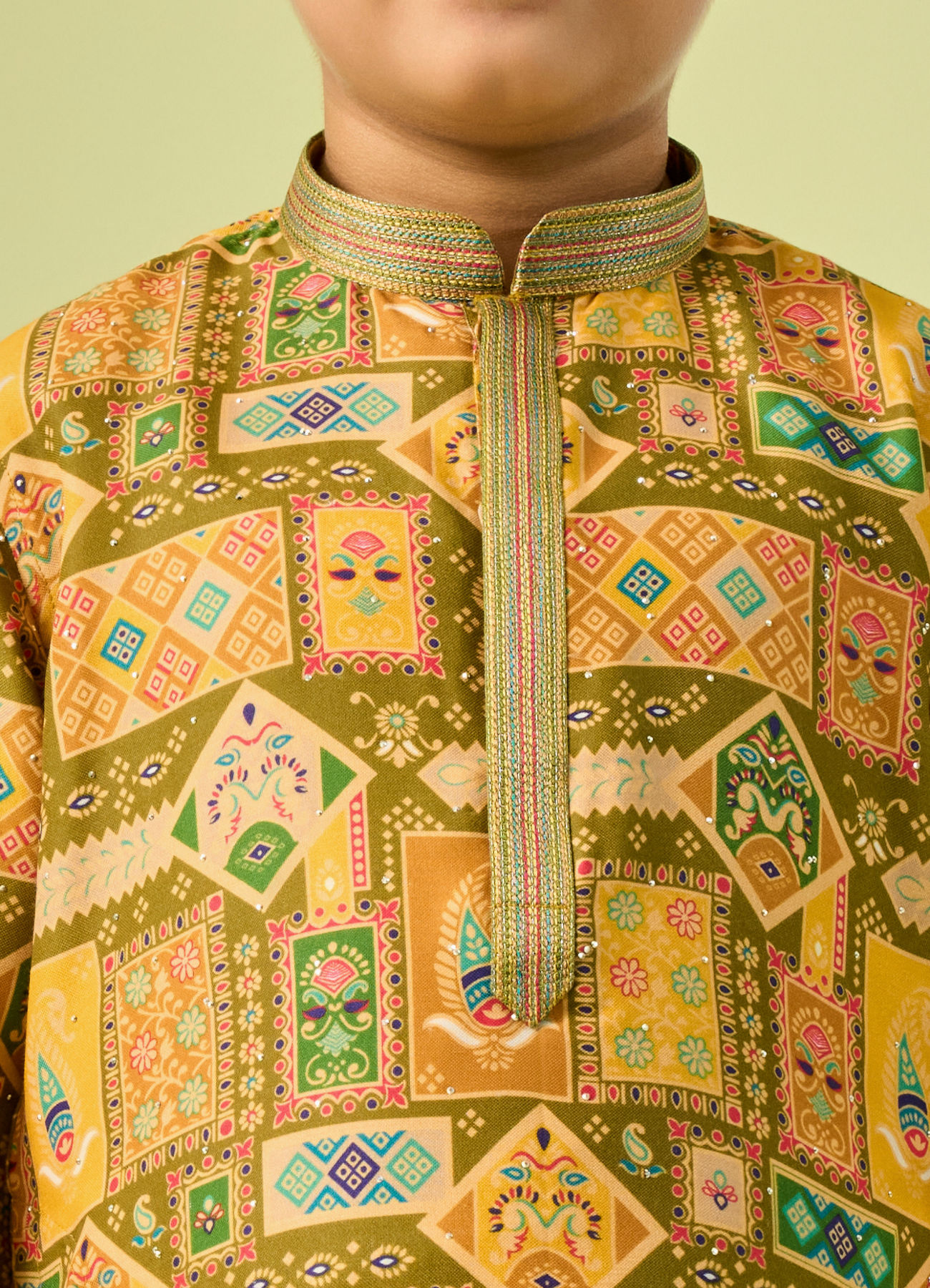 Manyavar Boys Mehndi Green Magic Kurta Pajama