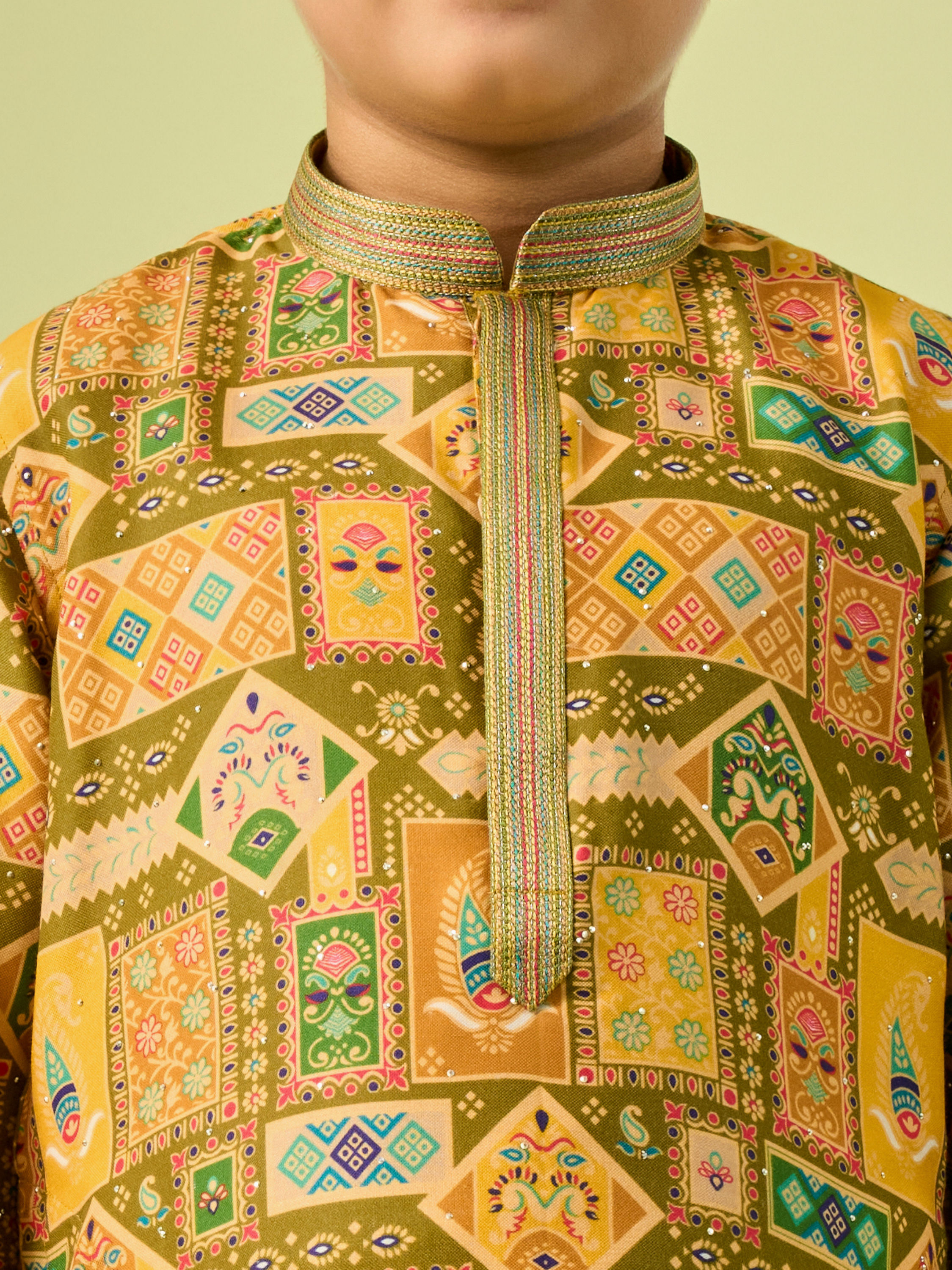 Manyavar Boys Mehndi Green Magic Kurta Pajama