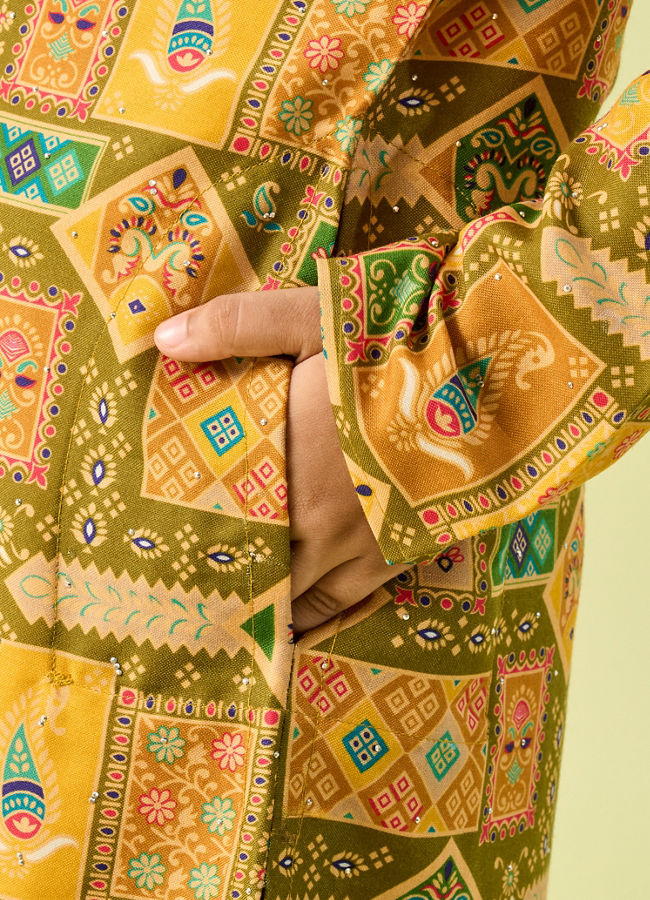 Manyavar Boys Mehndi Green Magic Kurta Pajama