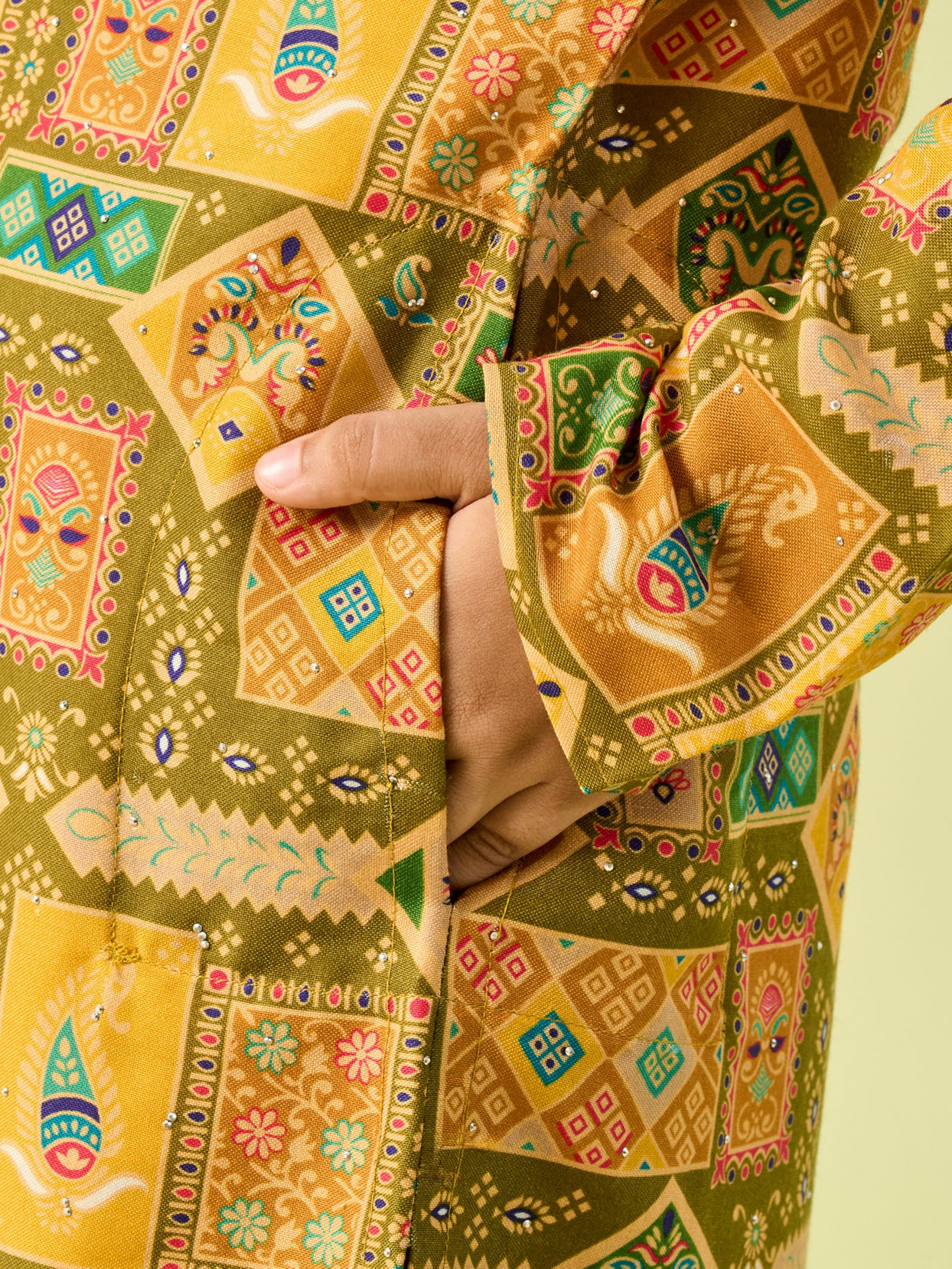 Manyavar Boys Mehndi Green Magic Kurta Pajama