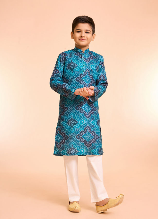 Manyavar Boys Turquoise Blue Kurta Pajama