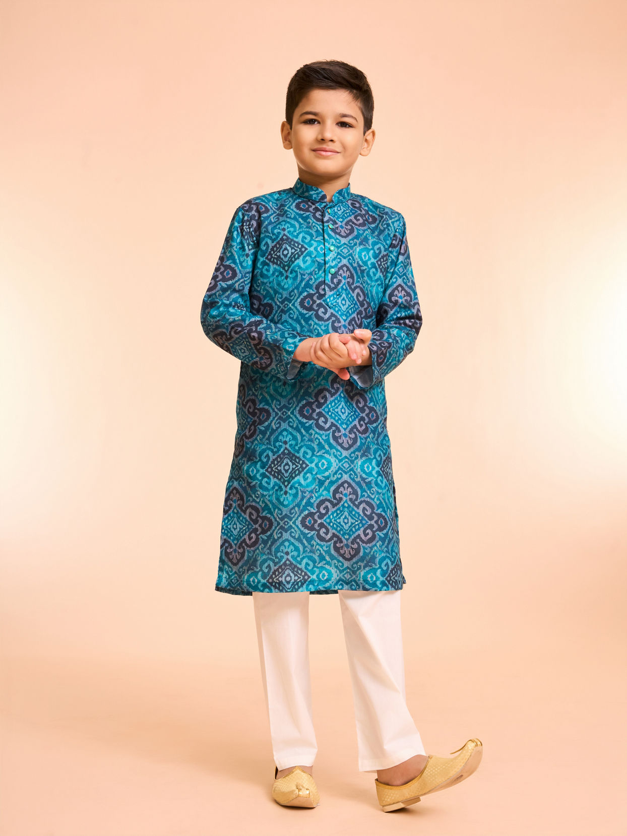 Manyavar Boys Turquoise Blue Kurta Pajama