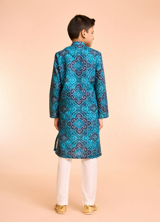 Manyavar Boys Turquoise Blue Kurta Pajama