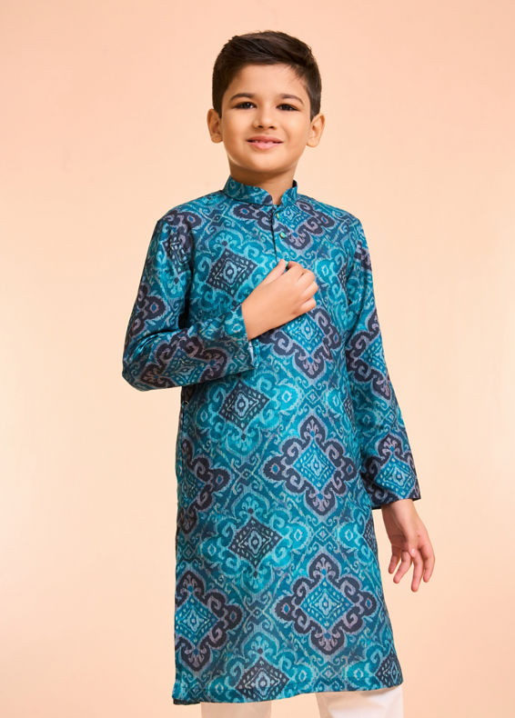 Manyavar Boys Turquoise Blue Kurta Pajama
