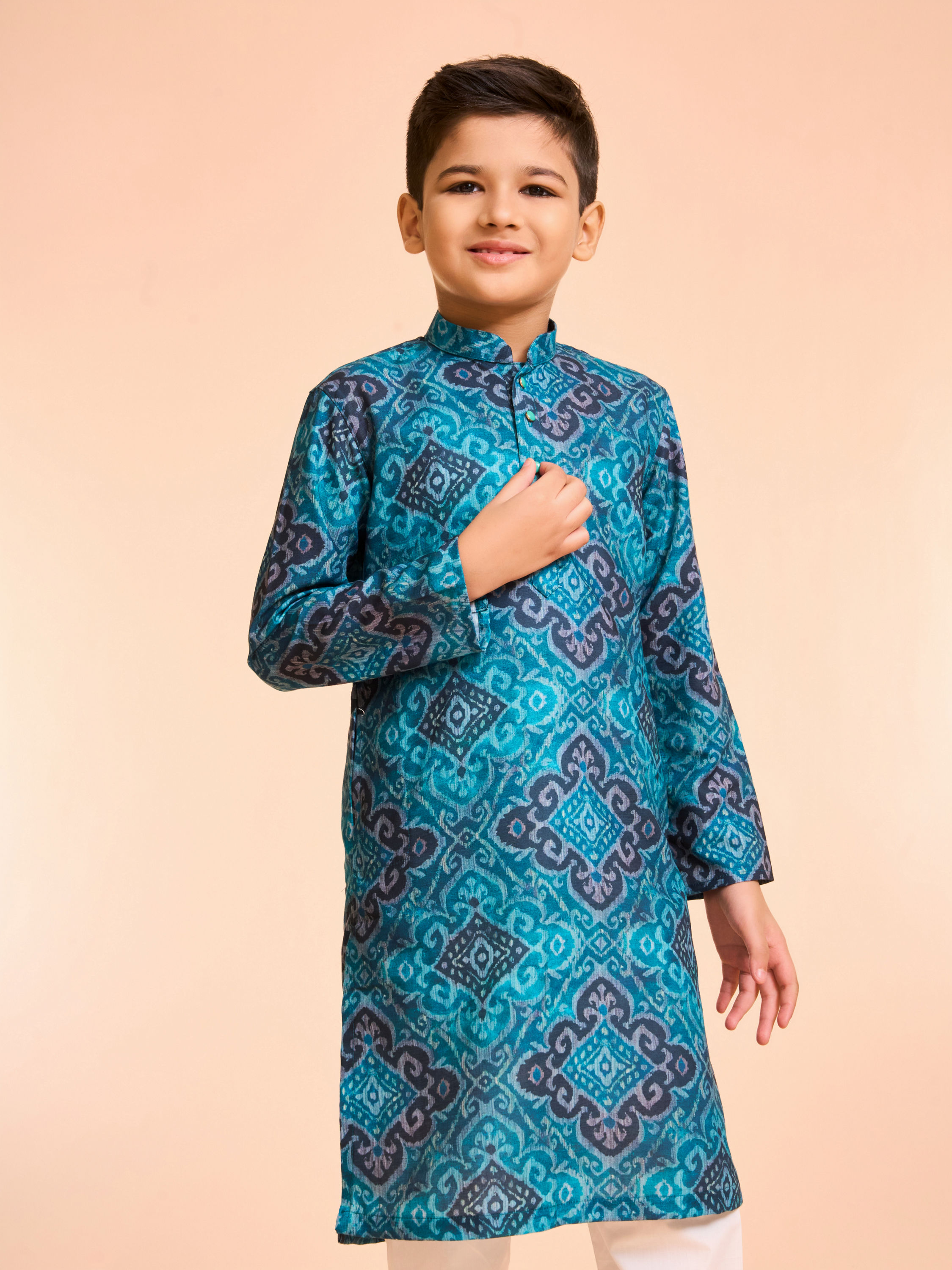 Manyavar Boys Turquoise Blue Kurta Pajama