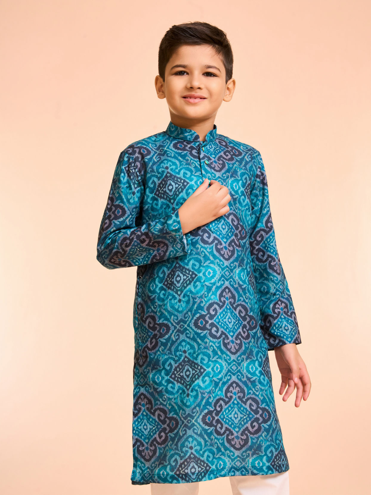 Manyavar Boys Turquoise Blue Kurta Pajama