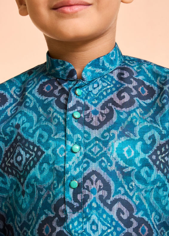 Manyavar Boys Turquoise Blue Kurta Pajama