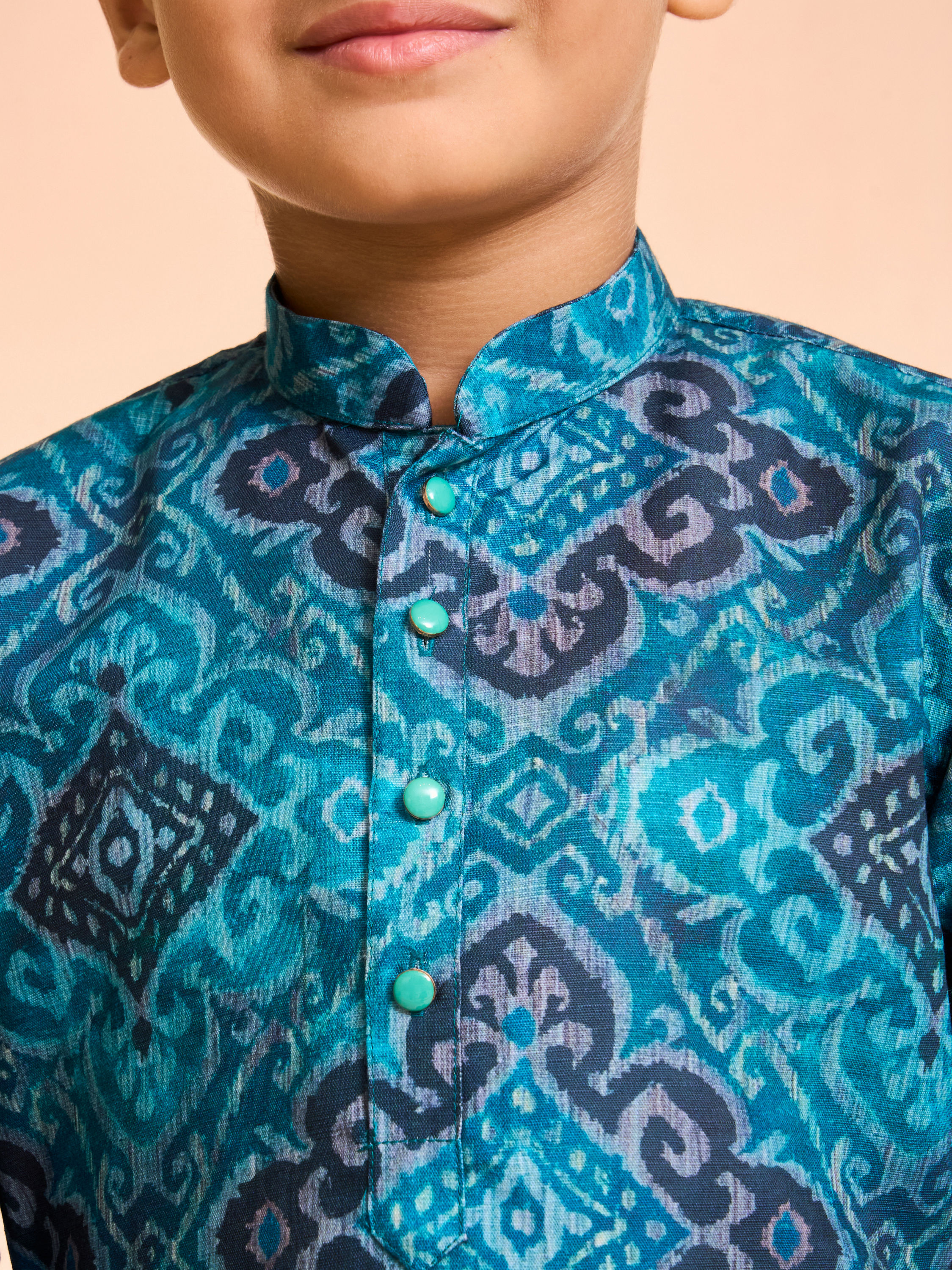 Manyavar Boys Turquoise Blue Kurta Pajama