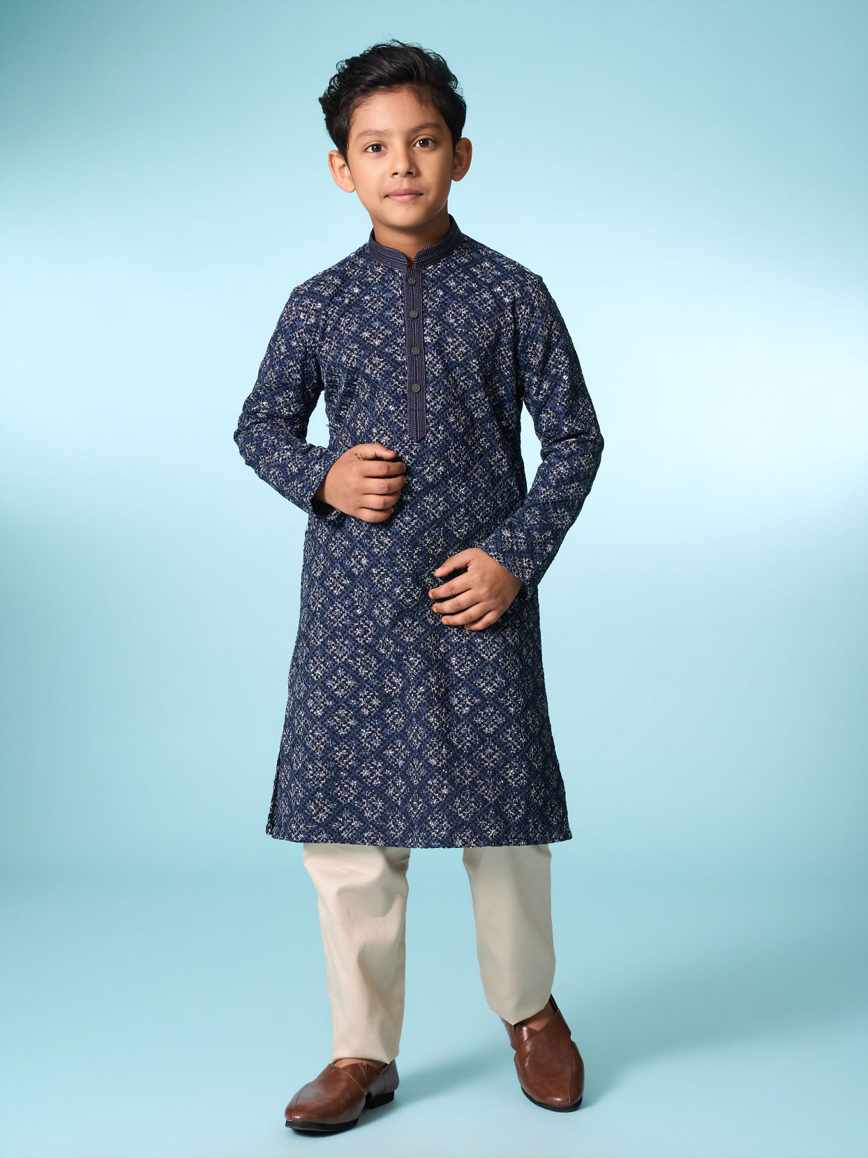 Manyavar Boys Dark Blue Regal Kurta Pajama Set