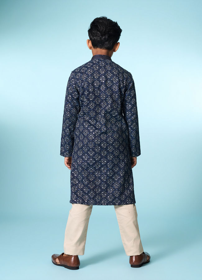 Manyavar Boys Dark Blue Regal Kurta Pajama Set
