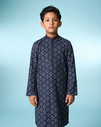 Manyavar Boys Dark Blue Regal Kurta Pajama Set