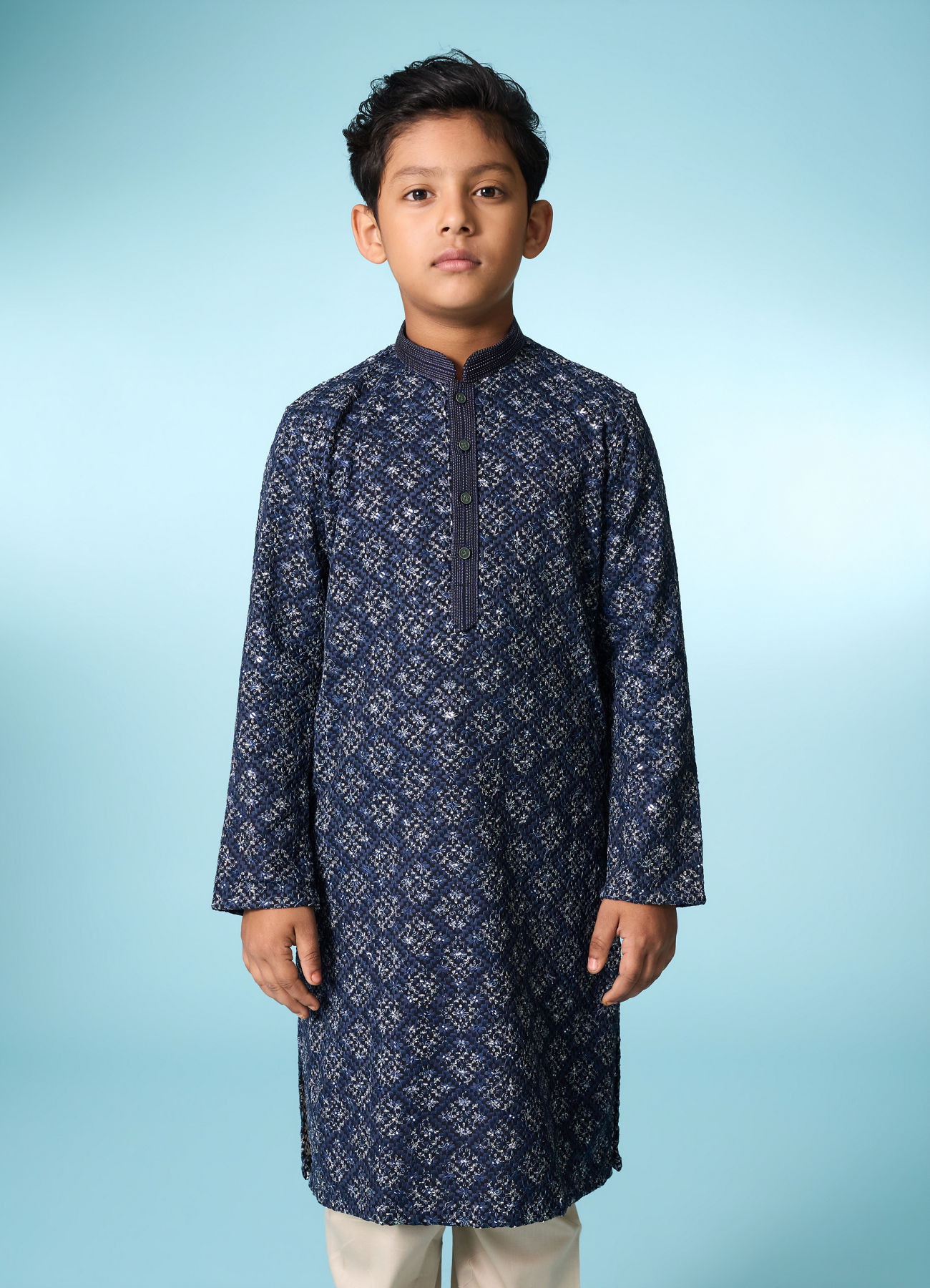 Manyavar Boys Dark Blue Regal Kurta Pajama Set