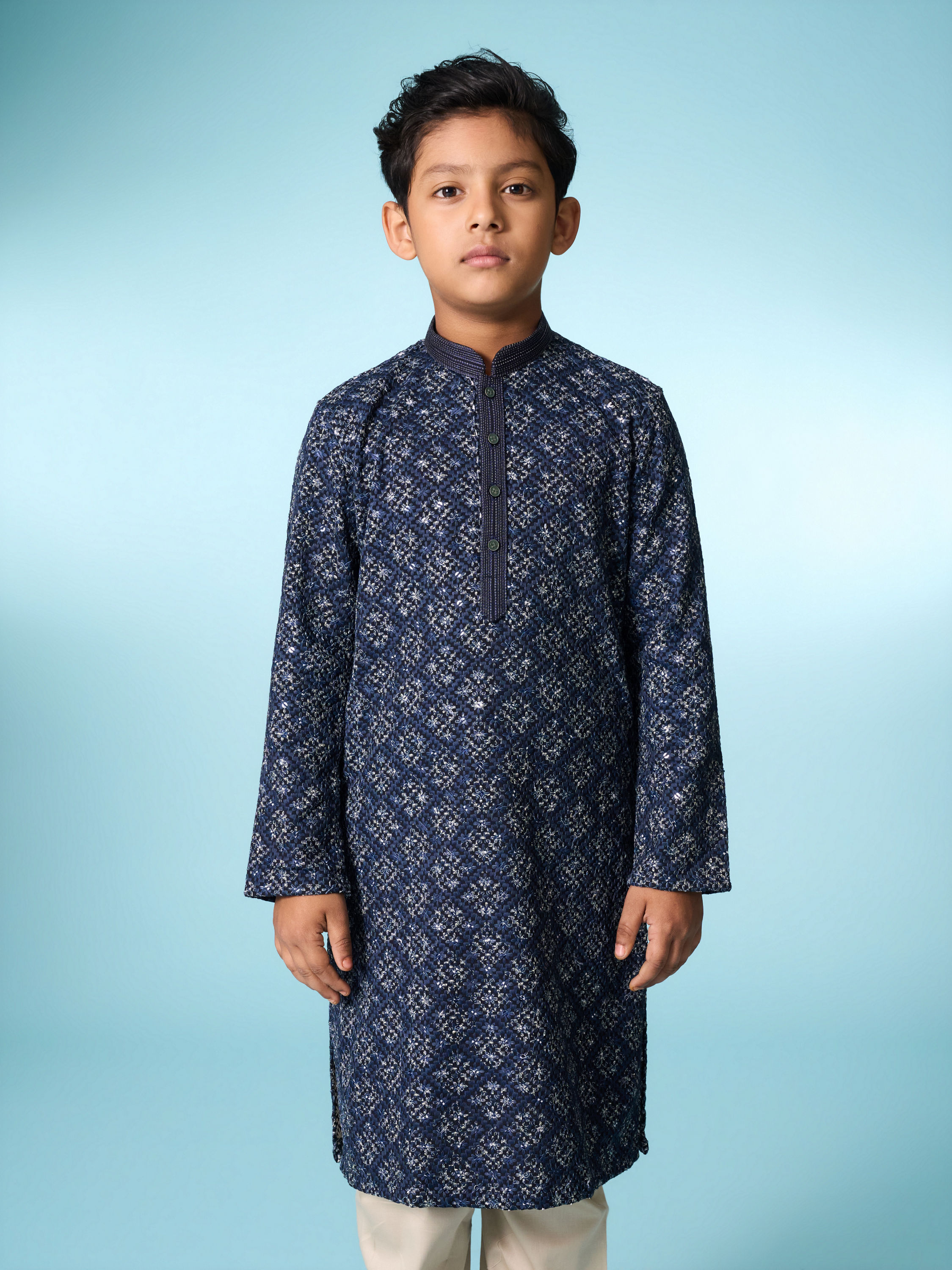 Manyavar Boys Dark Blue Regal Kurta Pajama Set