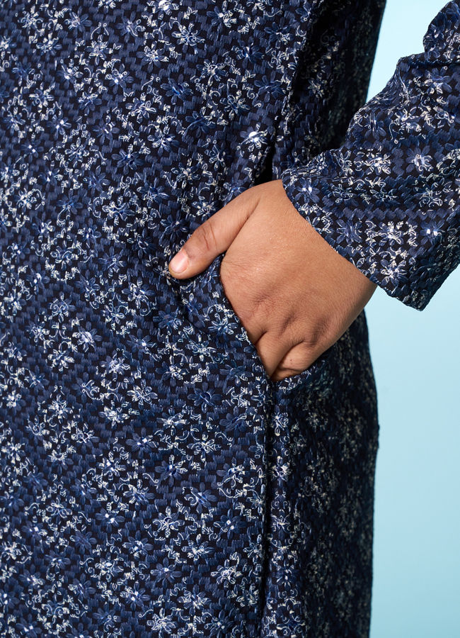 Manyavar Boys Dark Blue Regal Kurta Pajama Set