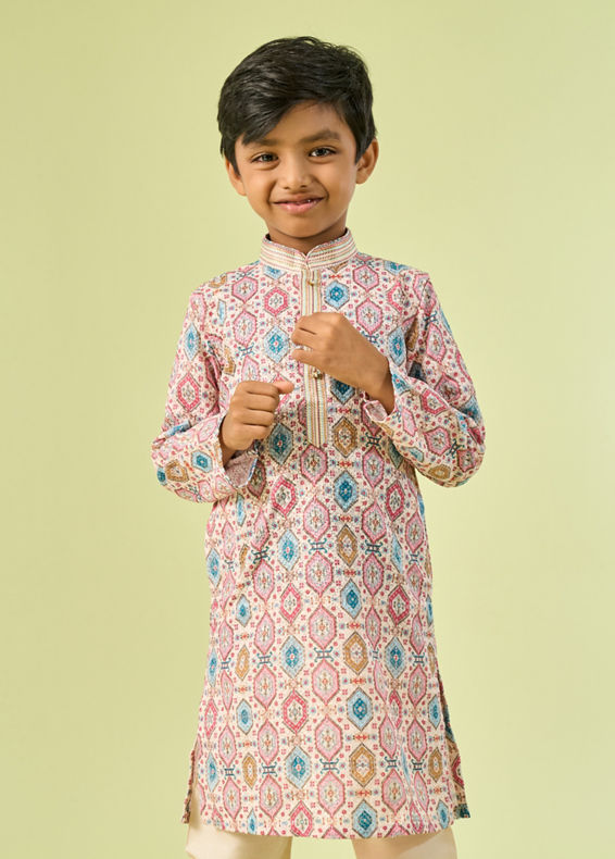 Manyavar Boys Enchanting Cream Kurta Pajama