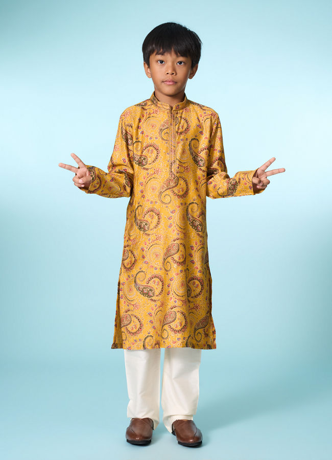 Manyavar Boys Festive Mustard Kurta Pajama