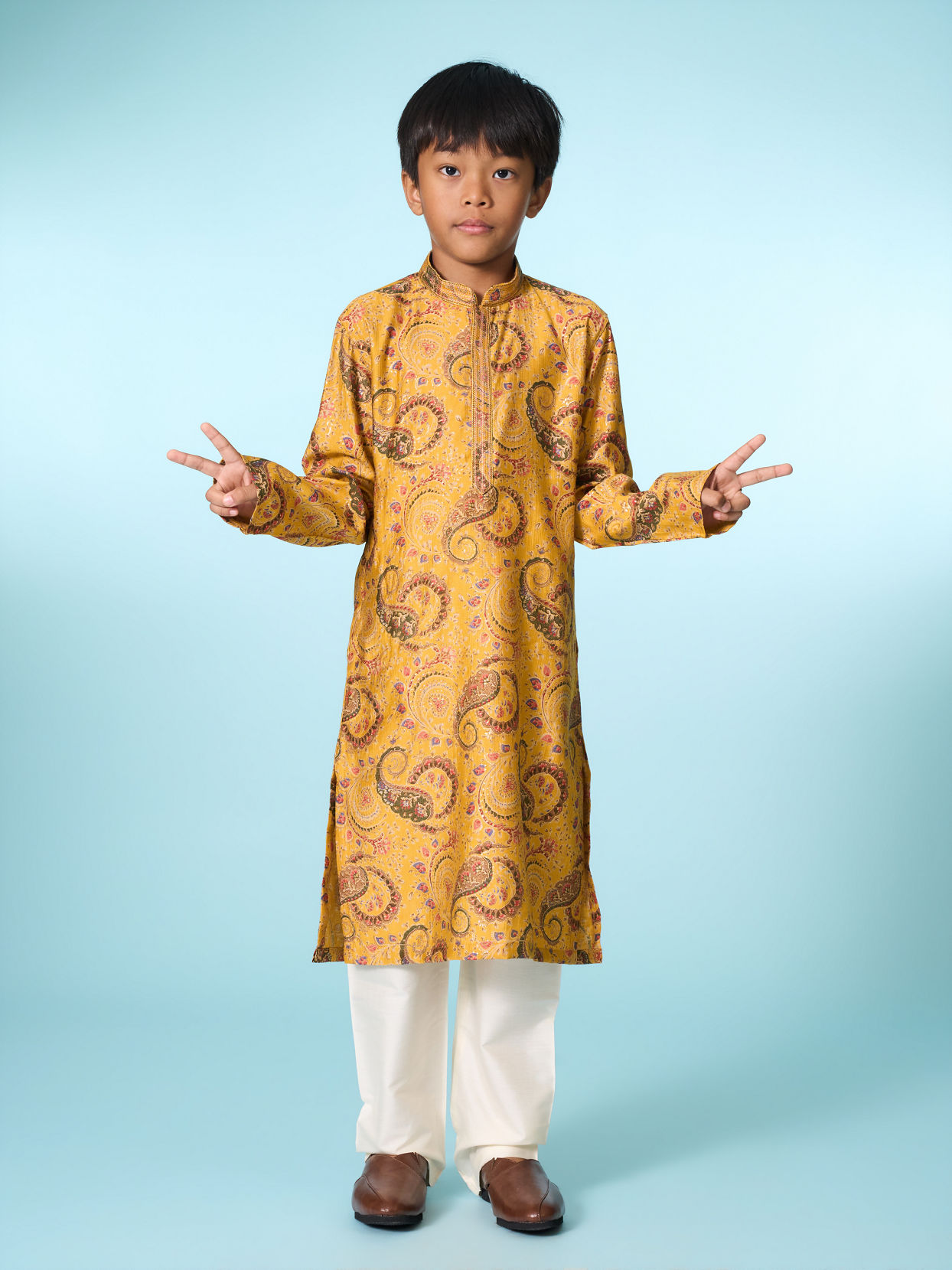 Manyavar Boys Festive Mustard Kurta Pajama