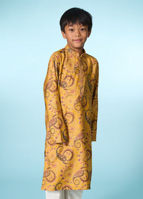 Manyavar Boys Festive Mustard Kurta Pajama