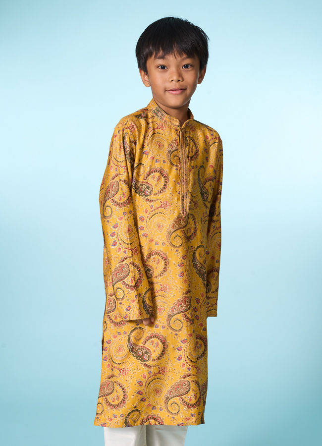 Manyavar Boys Festive Mustard Kurta Pajama