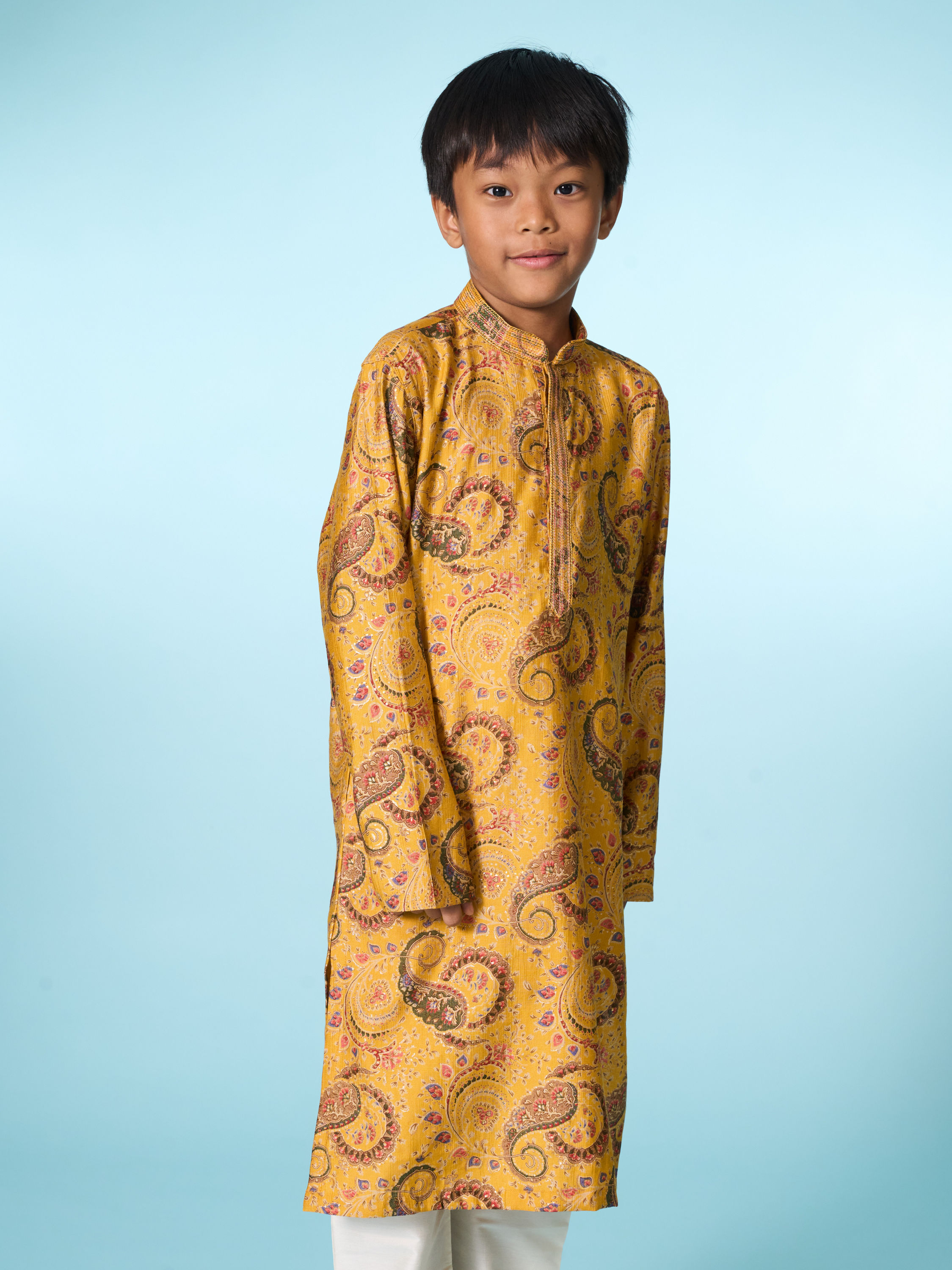 Manyavar Boys Festive Mustard Kurta Pajama