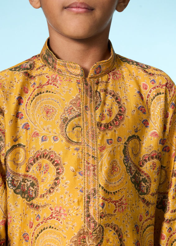 Manyavar Boys Festive Mustard Kurta Pajama