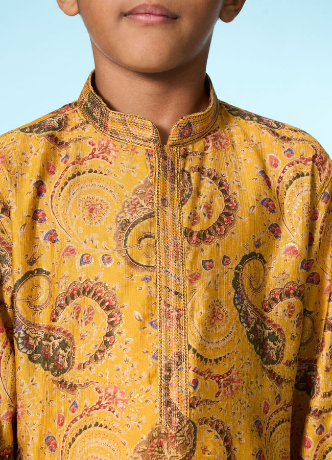 Manyavar Boys Festive Mustard Kurta Pajama