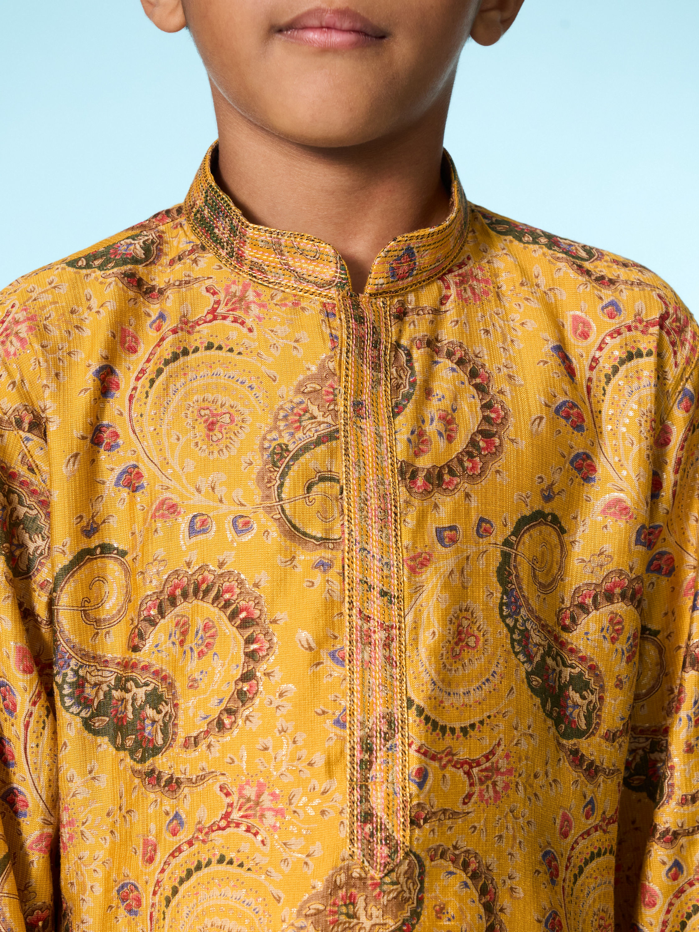 Manyavar Boys Festive Mustard Kurta Pajama