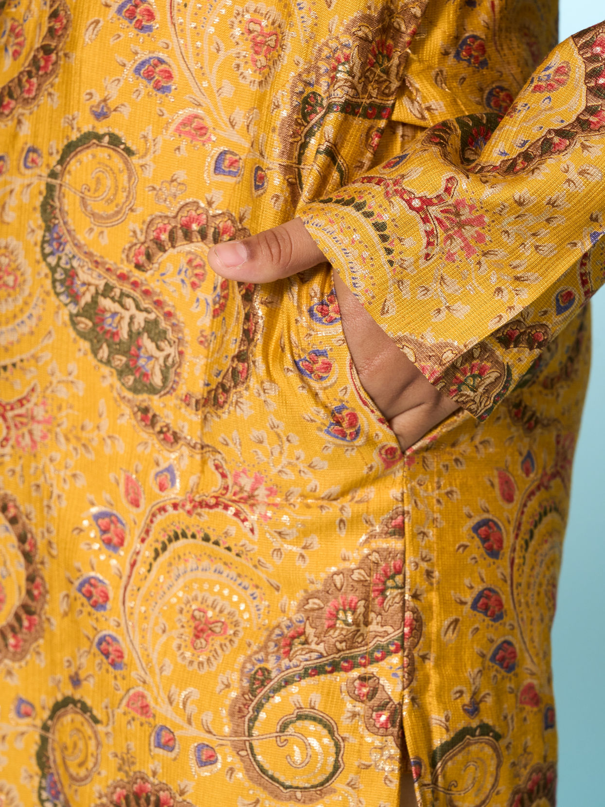 Manyavar Boys Festive Mustard Kurta Pajama