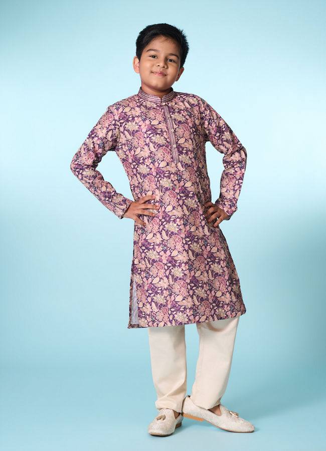Manyavar Boys Regal Purple Kurta Pajama