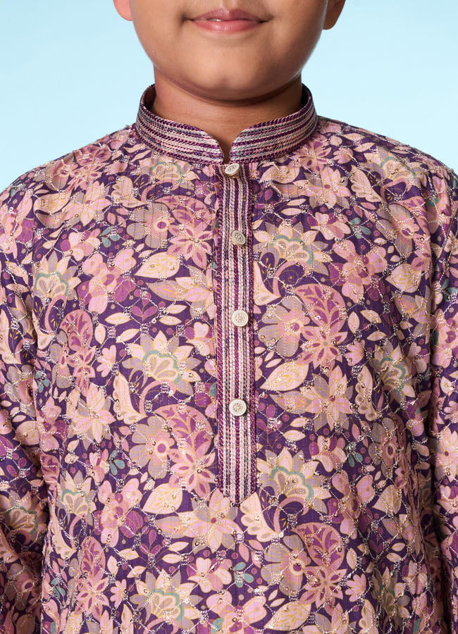 Manyavar Boys Regal Purple Kurta Pajama