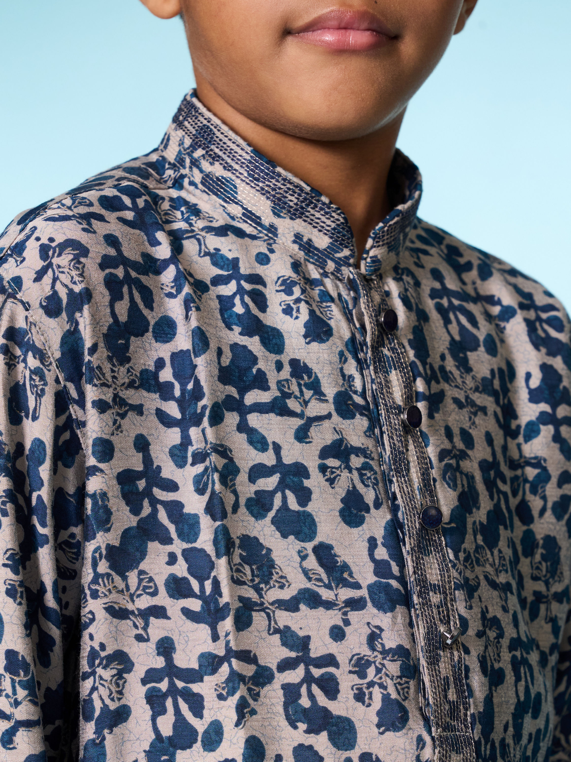 Manyavar Boys Elegant Blue Kurta Pajama Set