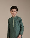 alt message - Manyavar Boys Boys Olive Green Buta Patterned Kurta Set image number 0