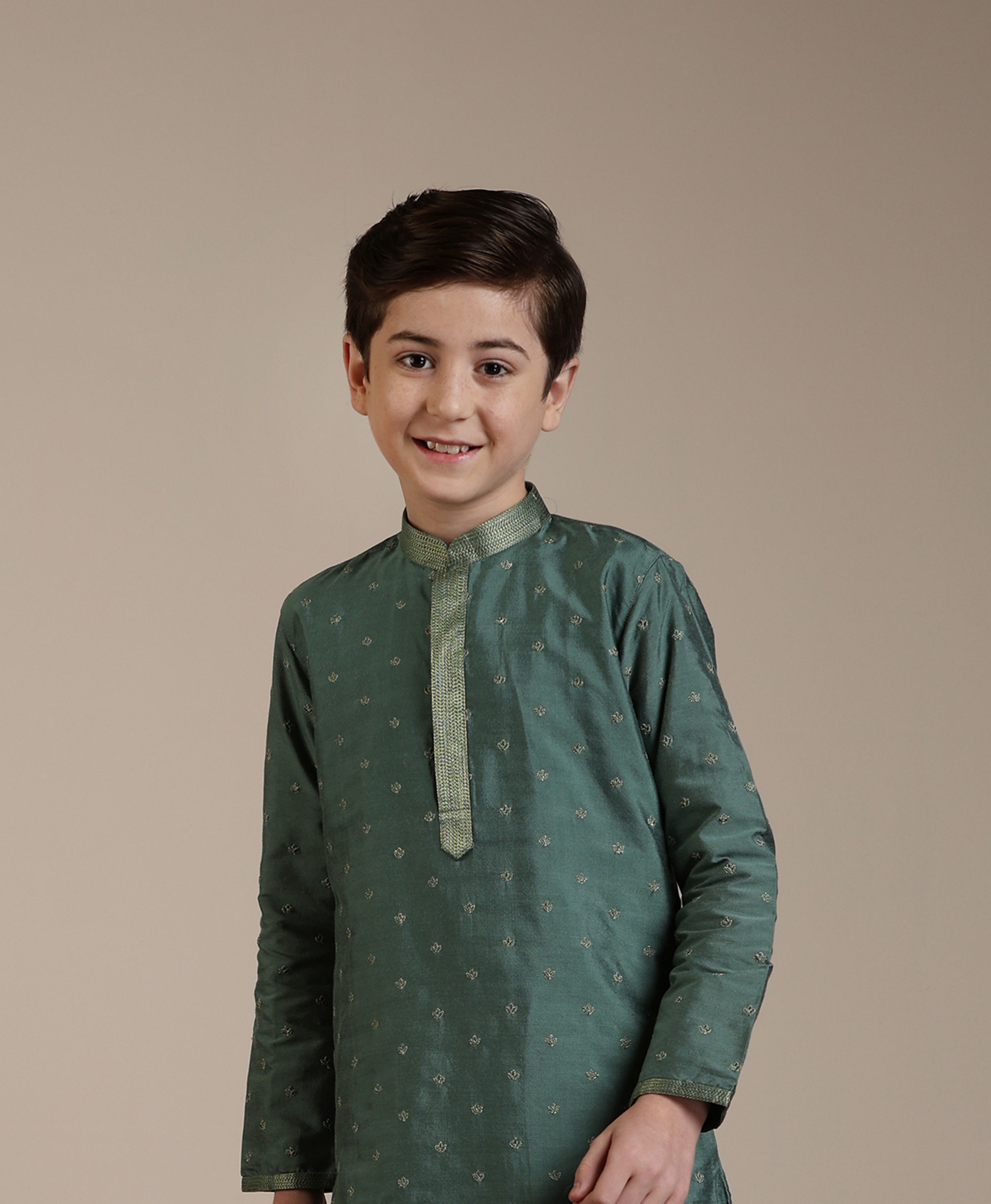 Manyavar Boys Boys Olive Green Buta Patterned Kurta Set