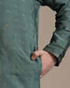 alt message - Manyavar Boys Boys Olive Green Buta Patterned Kurta Set image number 3