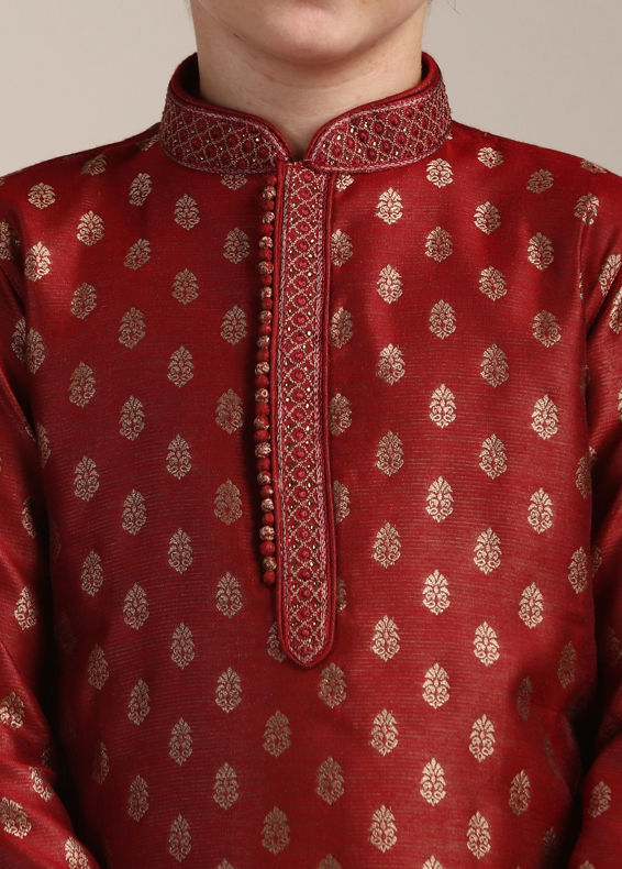 Manyavar Boys Boys Aurora Red Buta Printed Kurta Set