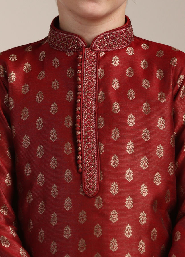 Boys Aurora Red Buta Printed Kurta Set image number 1