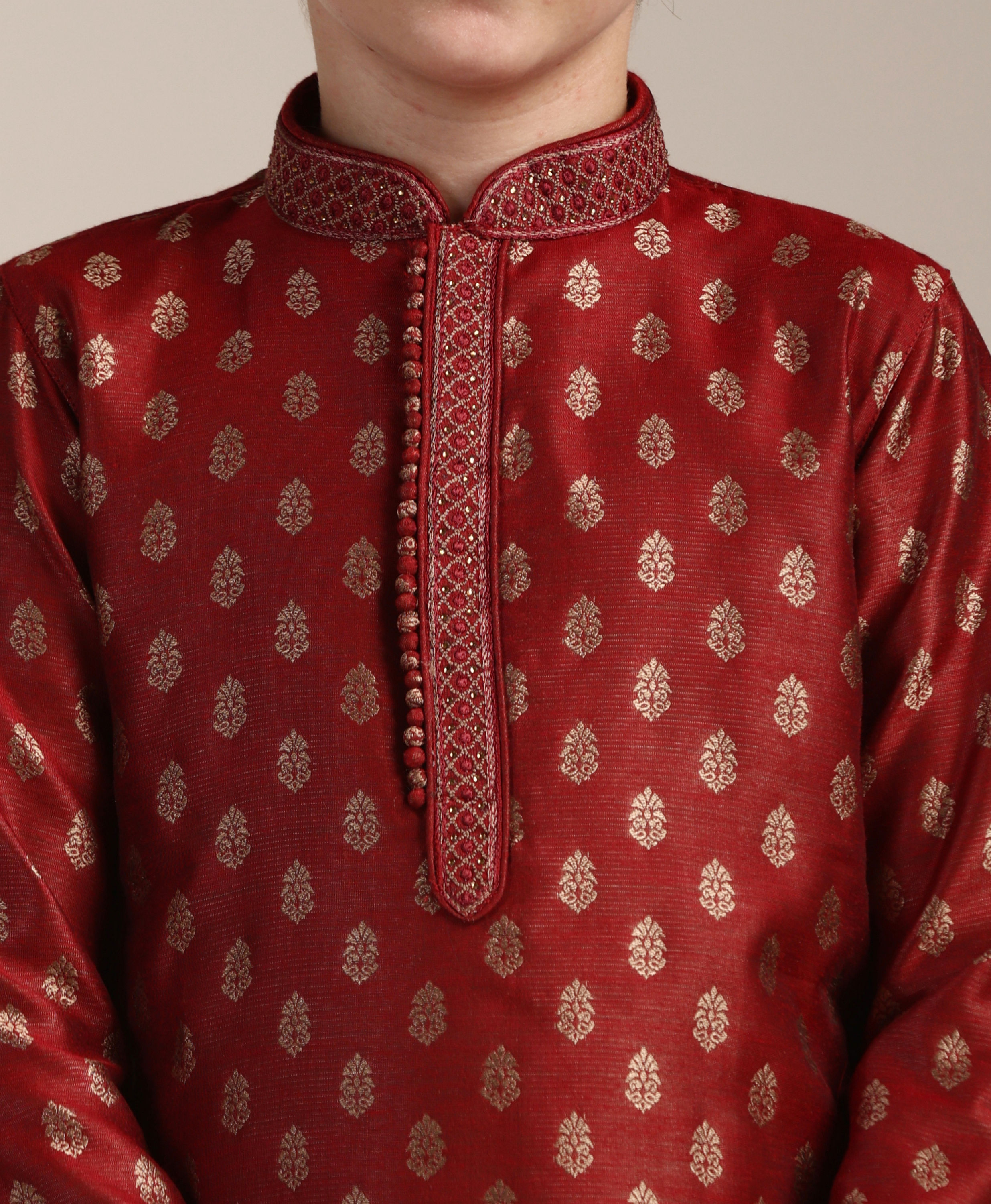 Manyavar Boys Boys Aurora Red Buta Printed Kurta Set