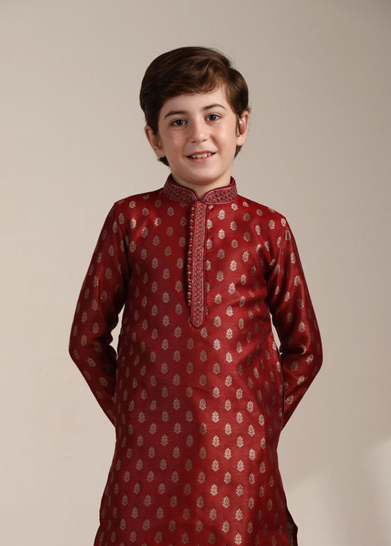 Manyavar Boys Boys Aurora Red Buta Printed Kurta Set