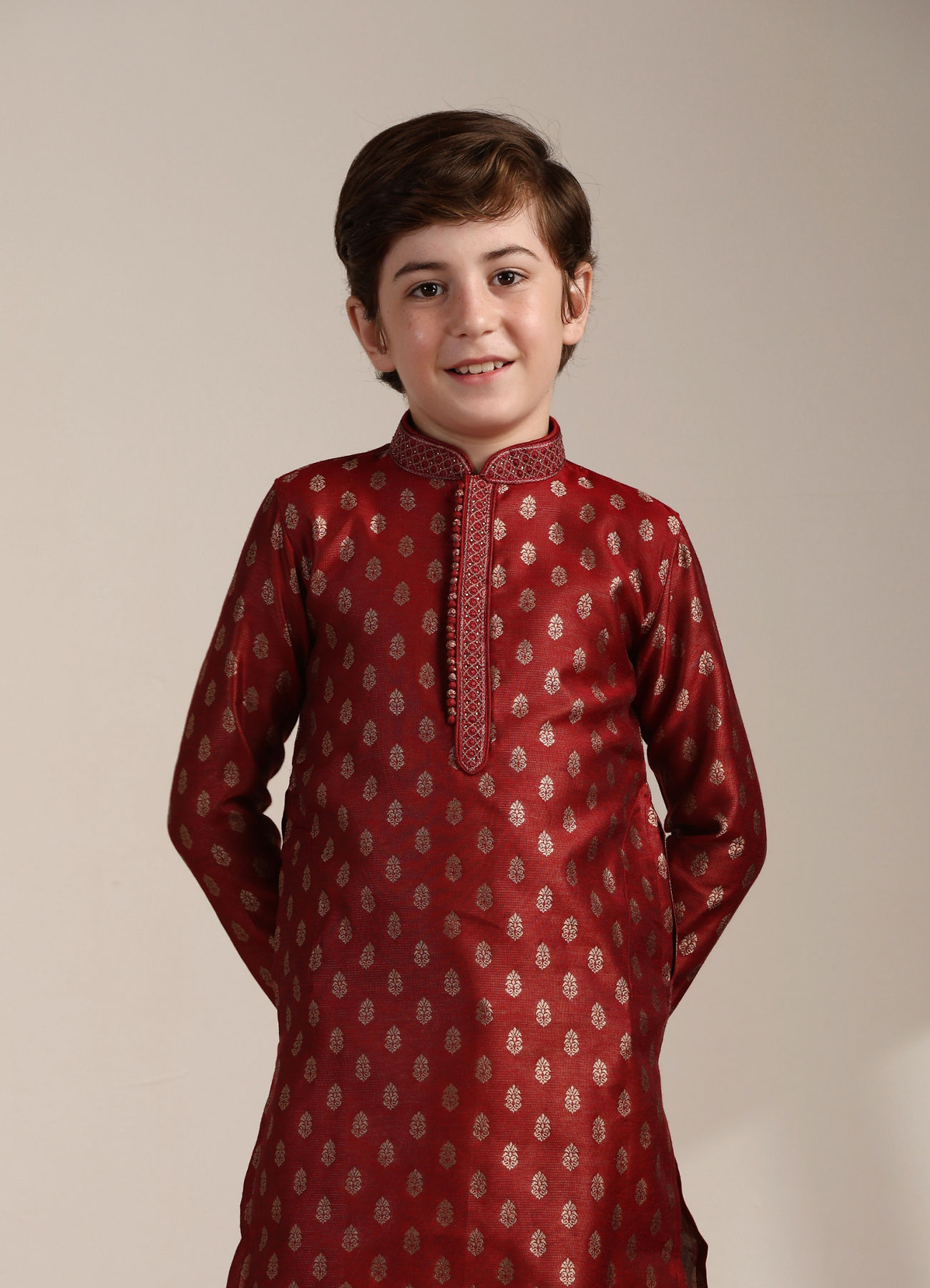 Manyavar Boys Boys Aurora Red Buta Printed Kurta Set