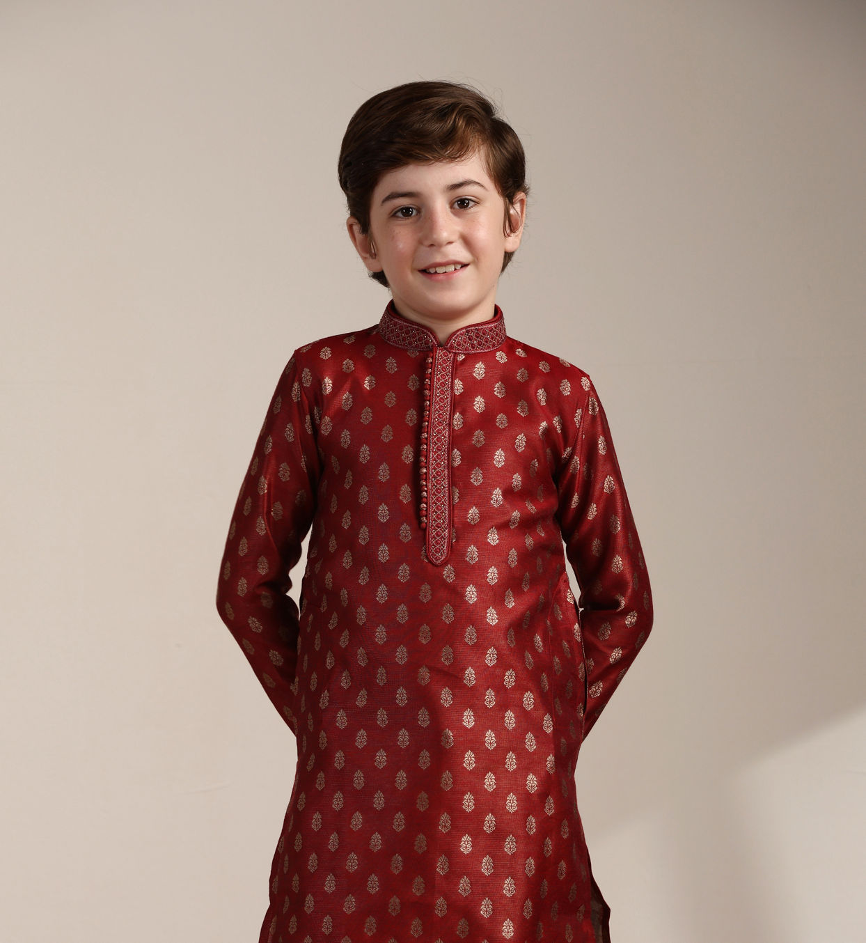 Manyavar Boys Boys Aurora Red Buta Printed Kurta Set